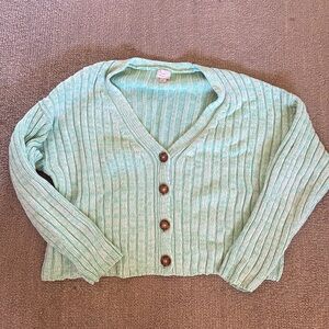Ribbed Pastel Blue Green Cardigan LARGE Womens